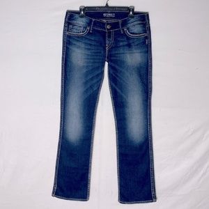 Silver Jeans McKenzie Dark Wash Mid Rise Straight Leg Jeans W Flap Pockets 33